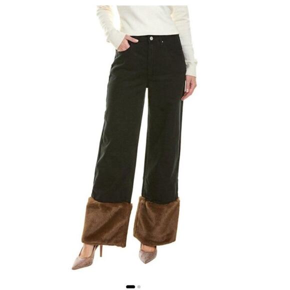WeWoreWhat Pants - WeWoreWhat Black Denim Pants with Brown Fur Cuffs Size 28 New With Tags
